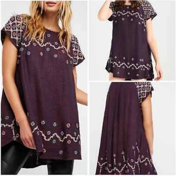 Free People in the Clouds Embroidered Embellished Mini Dres/Tunic Size SP - Picture 1 of 10